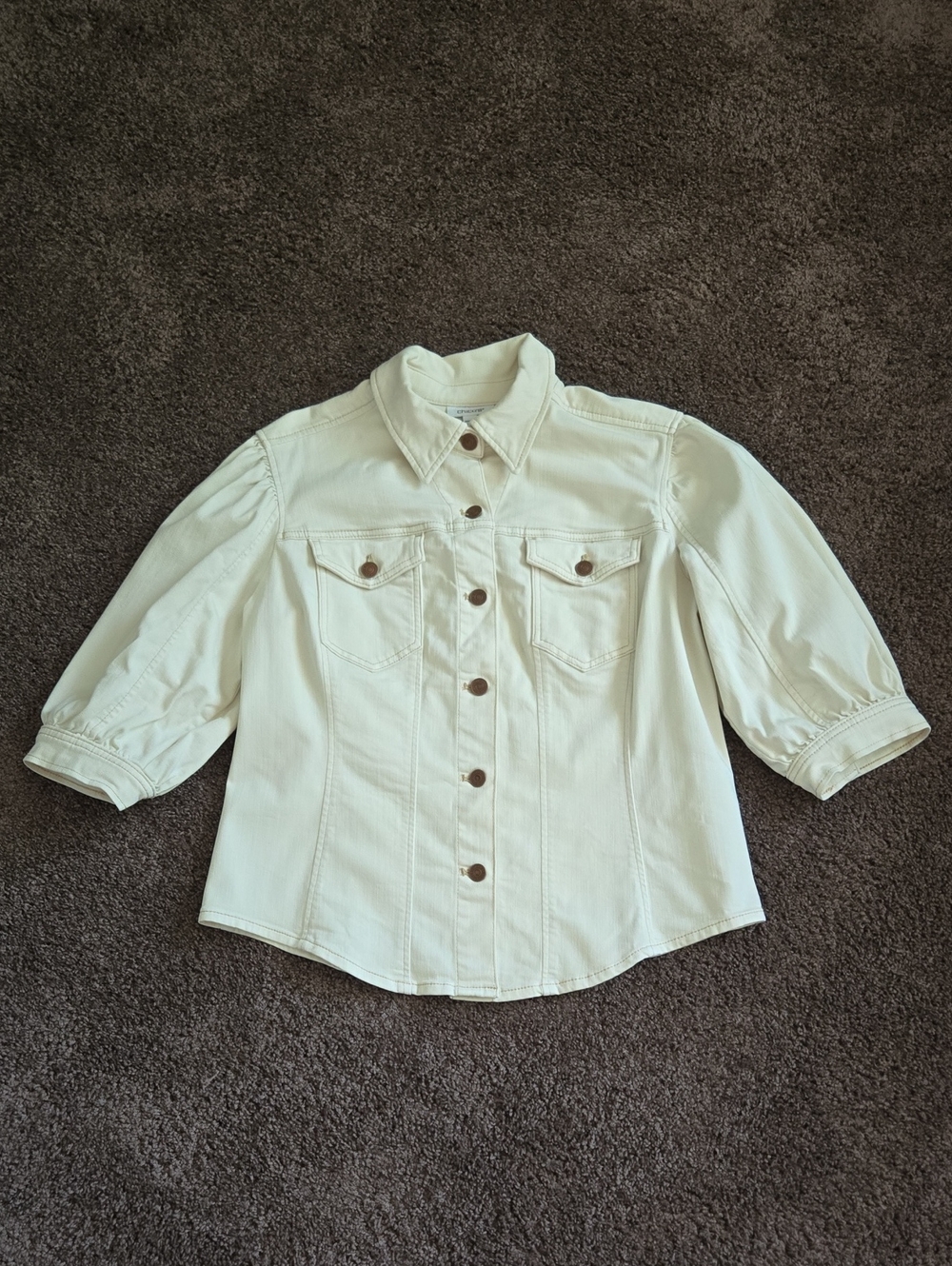 Chico's Ivory Short Sleeve Denim Jacket M